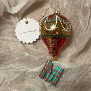 Anthropologie Glass Hot Air Balloon Monogram M Holiday Christmas Tree Ornament
